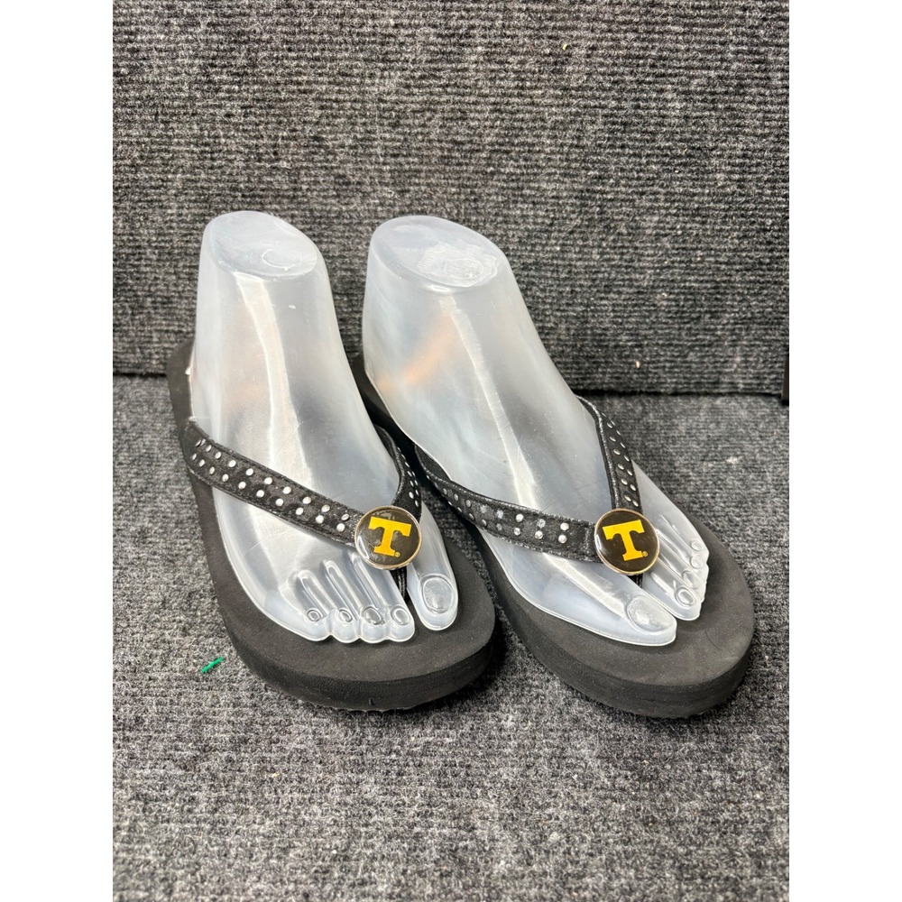 Tennessee Vols Women Black Platform Flip Flops Rhinestone Wedge Sandals 10in